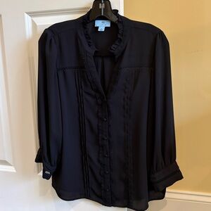 CeCe Black Blouse with Lace Trim